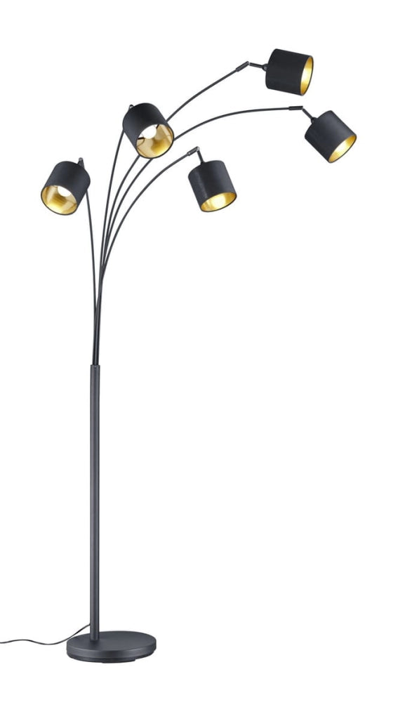 Lampada da terra ad arco Tommy nera oro 5 luci 200cm RL