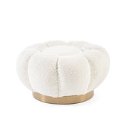 Pouf Rotondo in Tessuto Bouclé con Base in Acciaio Dorato - RACHEL