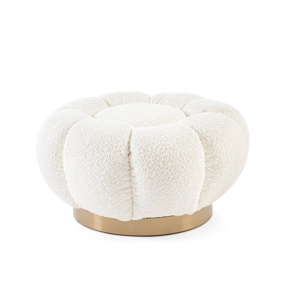 Pouf Rotondo in Tessuto Bouclé con Base in Acciaio Dorato - RACHEL