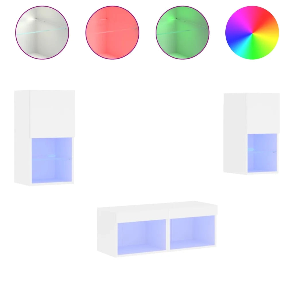 Mobili TV a Muro 4pz con Luci LED Bianchicod mxl 110316