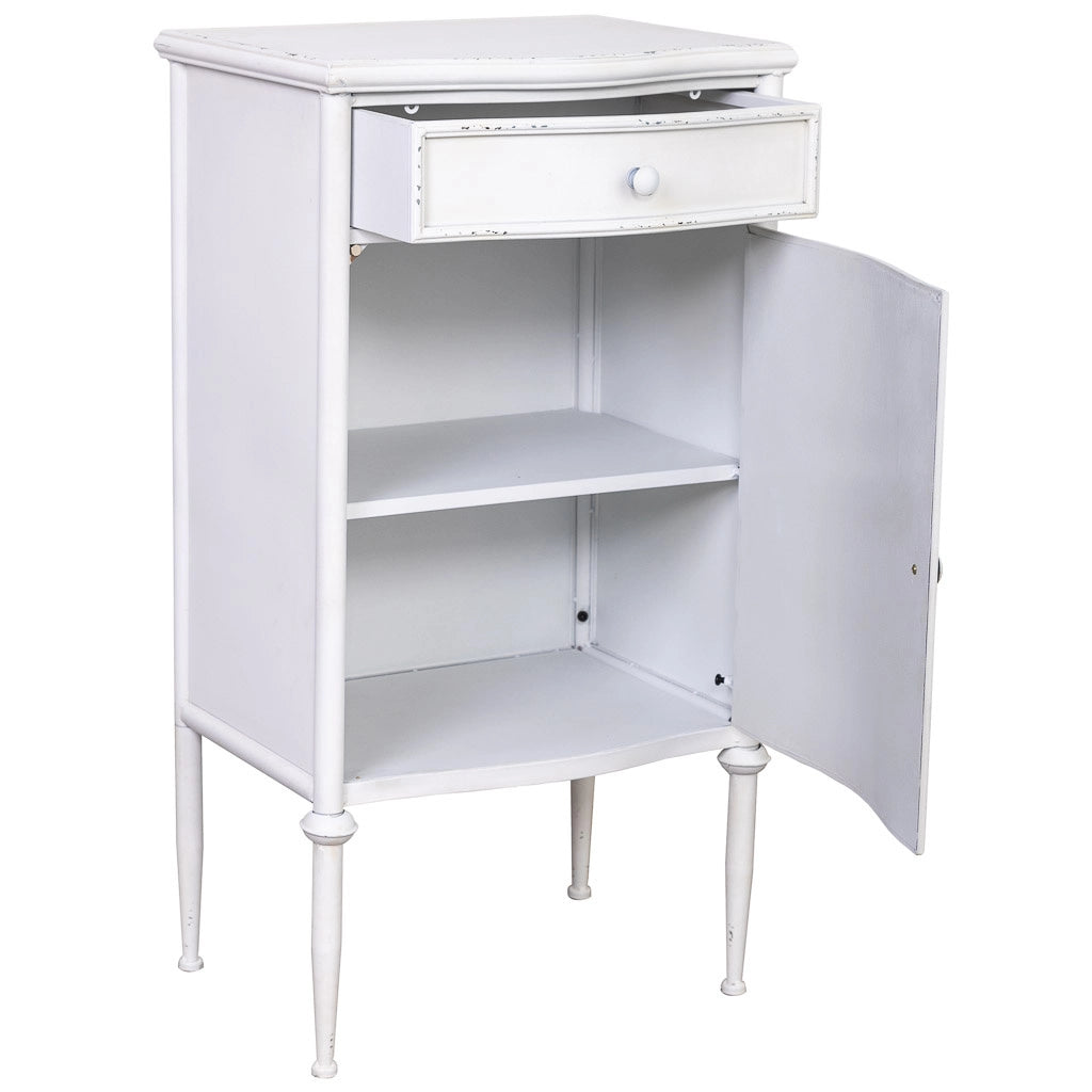 Tavolo in metallo con 1 cassetto e 1 porta bianco 46,5x36,5x86h cm