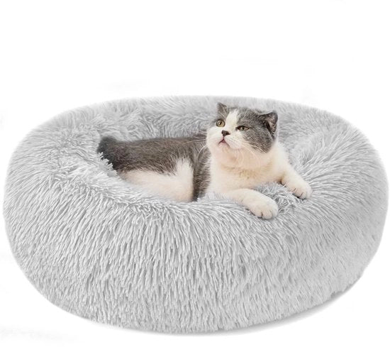 Letto per Cani Cuscino per Gatti Piuma Tonda Soffice Donut Morbido Cuscino per Cani Cappa Lavabile S/M/L/XL/XXL per Piccoli, Medi e Grandi Cani, Gatti e Altro Animale da Compagnia (S-40cm, Grigio chiaro)