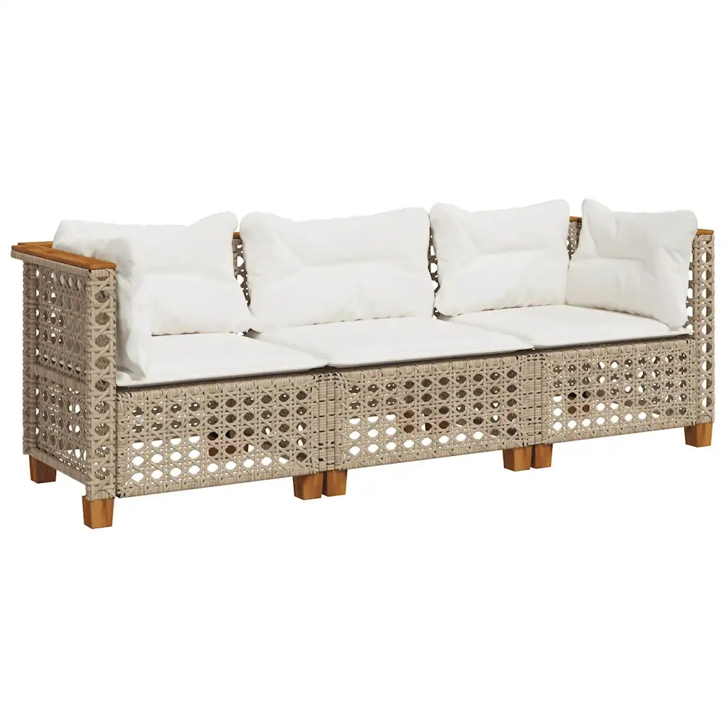 Divano da Giardino con Cuscini a 3 Posti-Sofa da Giardino-Divano da esterno Beige in Polyrattan 920053