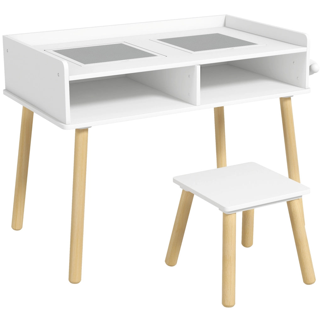 Tavolino Bambini con Sgabello e Piano Reversibile ¨C zephmum ¨C Bianco