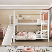 Letto a castello per bambini 90x200 cm in legno con scivolo e scala larga