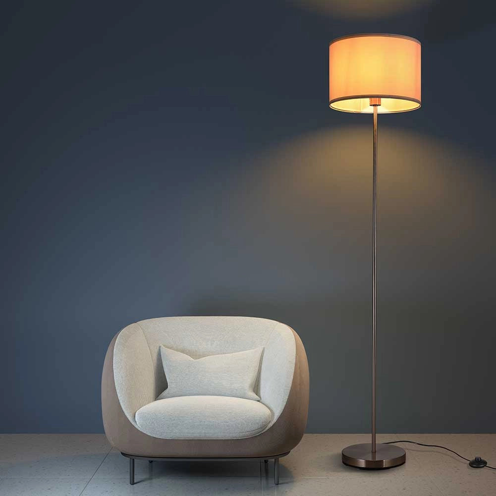 Lampada Piantana da Terra Moderna 160cm Paralume in Tessuto E27 60W Silver Grigio