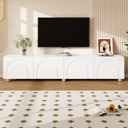 Mobile porta TV con 4 ante e rilievo ad arco, per soggiorno, in MDF e pannello truciolare, bianco, 180 × 35 × 40 cm