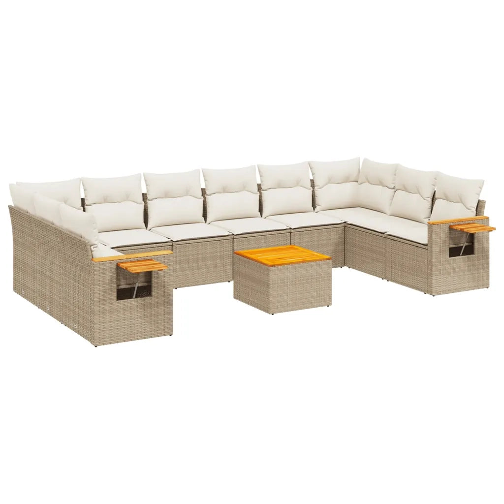 Set Divani da Giardino 11 pz con Cuscini Beige in Polyrattan