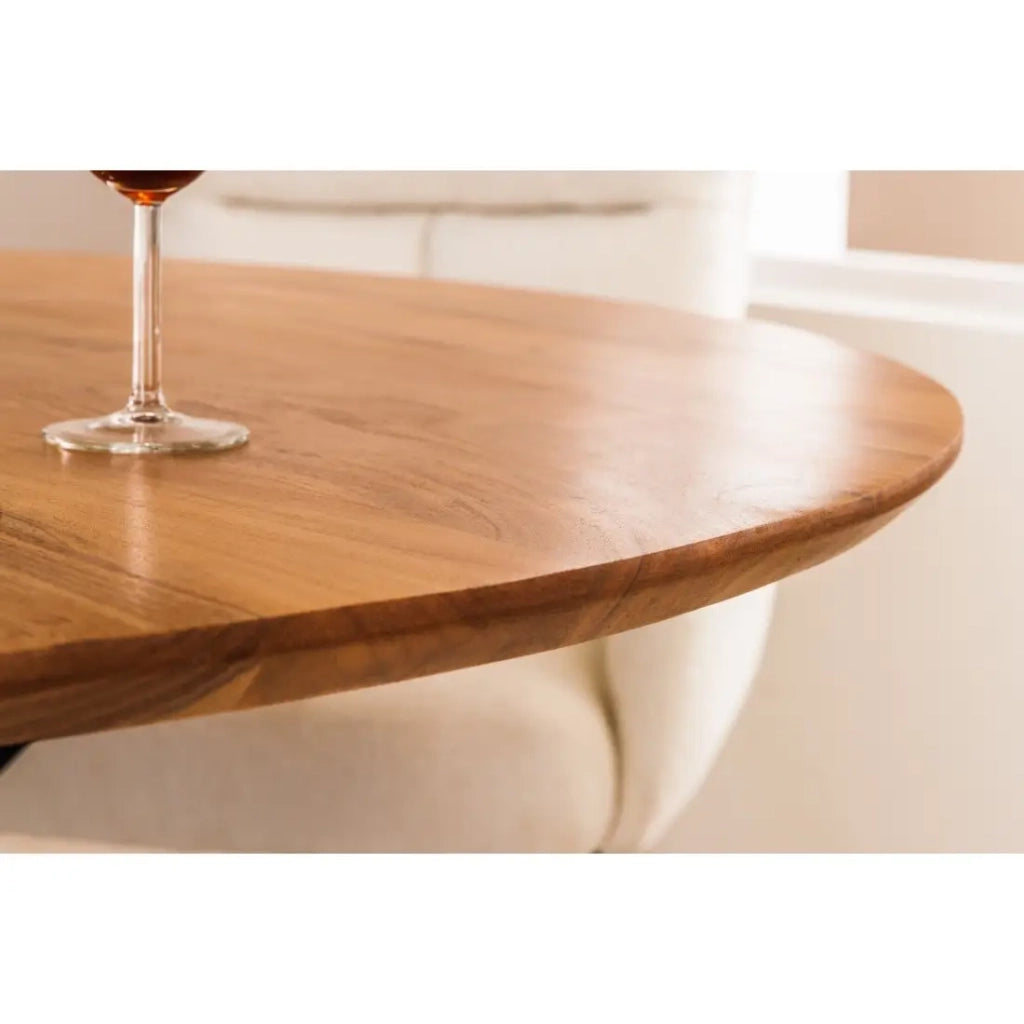 Tavolo da pranzo SOLARA 130 cm – Piano rotondo in acacia massiccia e gambe in metallo nero – Stile industriale chic