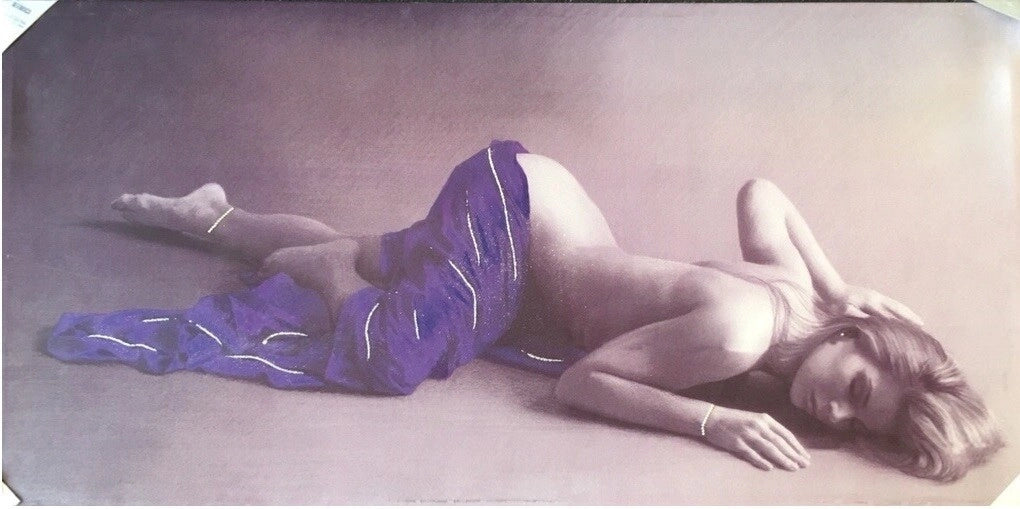 Quadro da Parete Dipinto Medio Donna con Telo Viola e Strass 50 x 100 cm