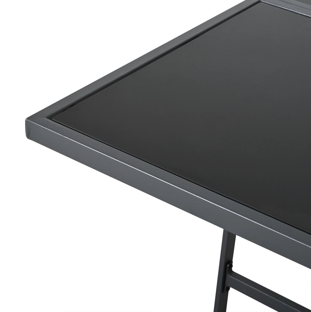 Set da pranzo da esterno 7 pezzi con tavolo quadrato 117x117 cm; vetro temperato nero; bianco e nero