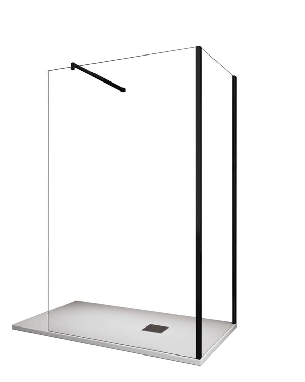 Parete Doccia Angolare walk-in h 200 vetro 8MM trasparente Telaio Nero con Accessori - 70X120 REVERSIBILE
