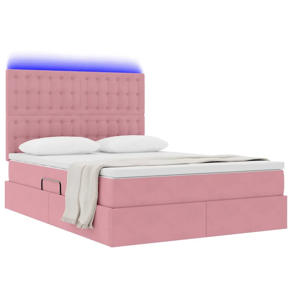 Letto con contenitore LED e materasso Rosa 140 x 190 cm Velluto