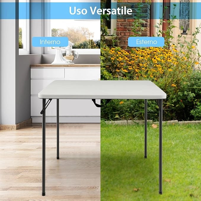 Tavolo da Campeggio Pieghevole, Tavolo da Picnic Portatile con Maniglia, Tavolino da Pranzo Leggero per Esterni con Piano in HDPE, Portata 100 kg (Bianco)