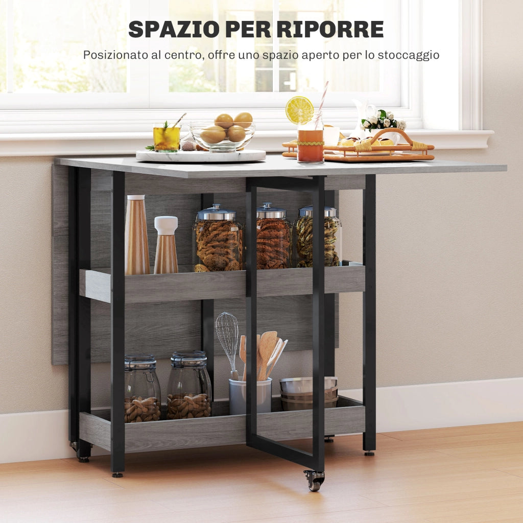 Tavolo Pieghevole da Pranzo a 2 Ribalte 133,4x80x75 cm in Legno e Metallo Grigio