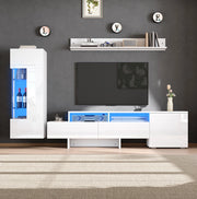 Set mobili TV 3 pezzi con LED e frontali lucidi bianco HOMVRA