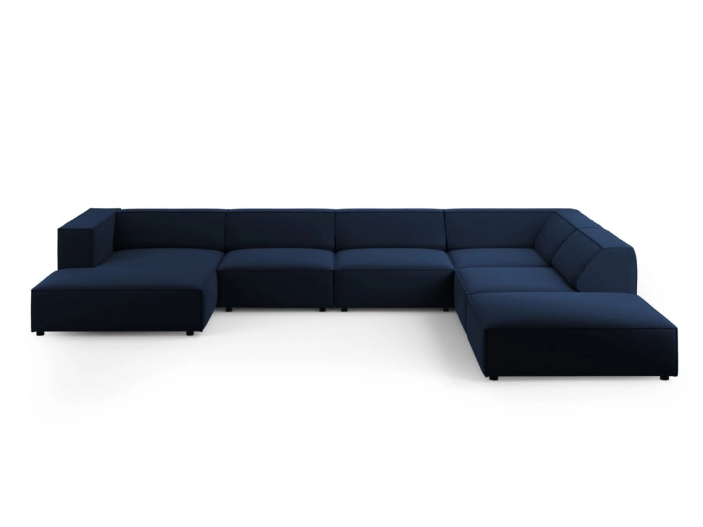 Cosmopolitan Design - Divano panoramico destro "Arendal" 7 posti in velluto blu reale 
