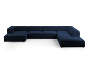 Cosmopolitan Design - Divano panoramico destro "Arendal" 7 posti in velluto blu reale 