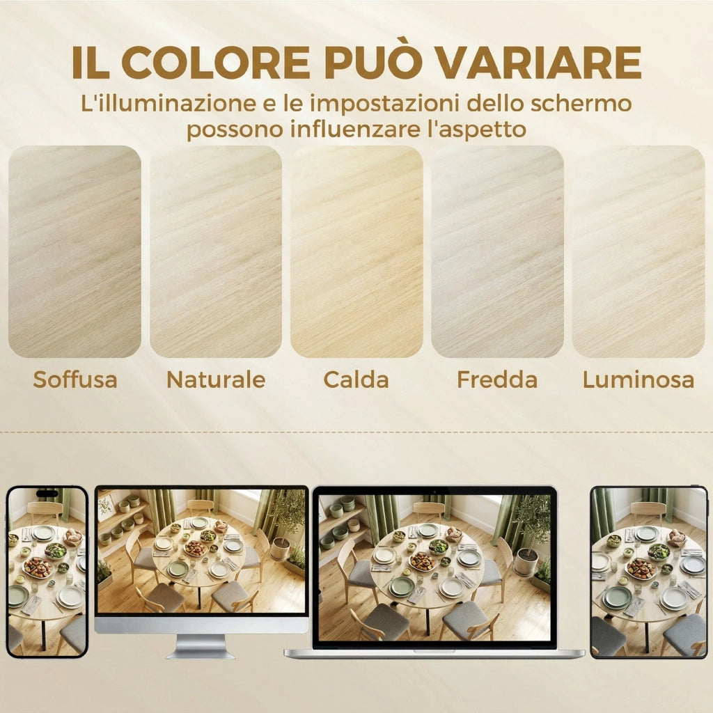 Tavolo Rotondo a Ribalta Pieghevole Ø110x76 cm per 2-6 Persone in Legno e Acciaio Color Legno
