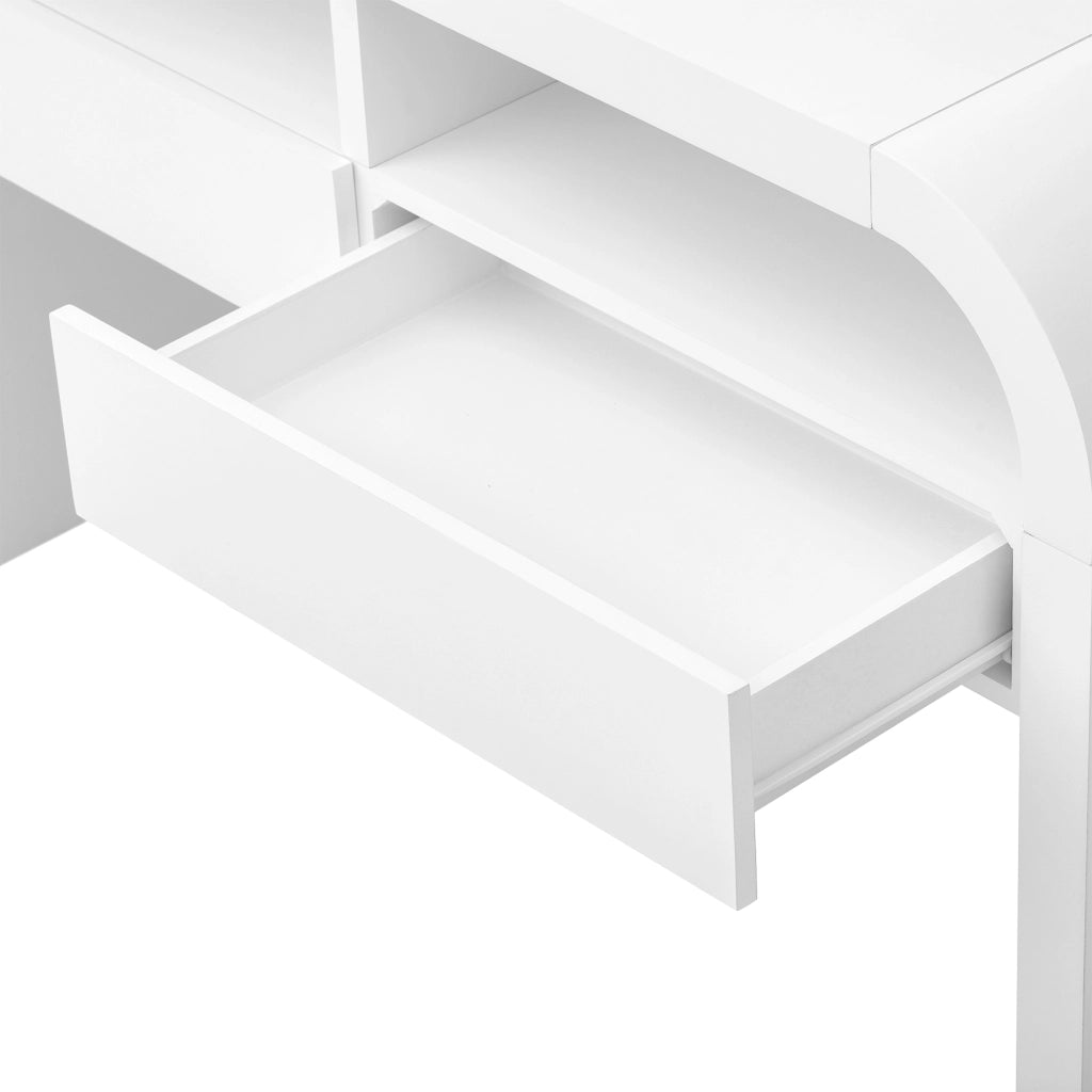 Consolle con 2 cassetti e vani aperti, piedini regolabili, per ingresso e soggiorno, in MDF bianco 120 × 35,5 × 76,5 cm