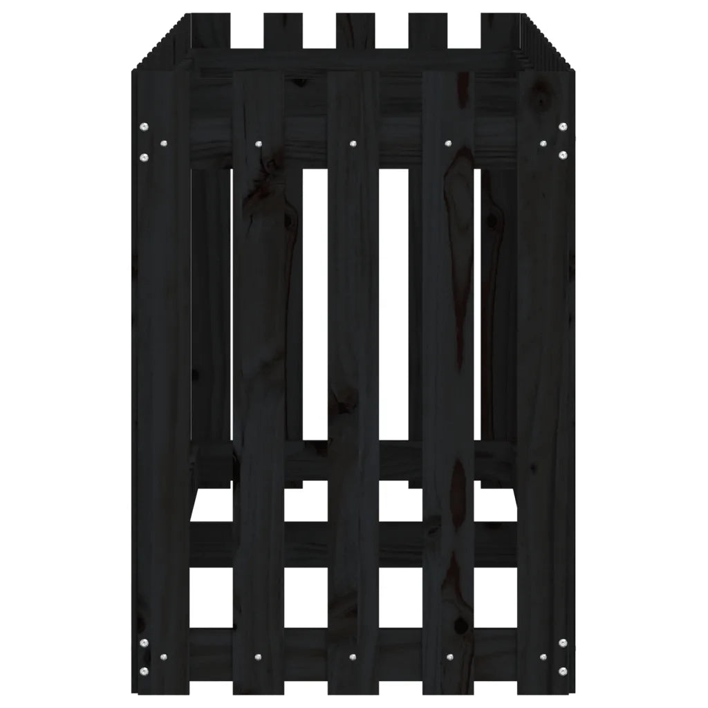 Fioriera | Cassetta per fiori | Vaso Giardino a Recinzione Nera 150x50x70cm Massello Pino
