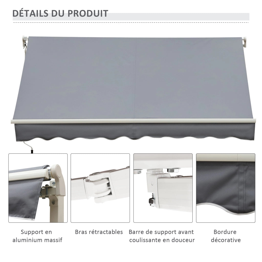 Tenda da esterno per terrazzo retrattile manuale ¨C Zephmum ¨C Grigio, 395x245 cm, alluminio e polyester