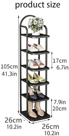 Scarpiera autoportante in metallo, con 6 ripiani verticali, con design ad angolo salvaspazio, elegante finitura per interni ed esterni, ideale per piccoli spazi