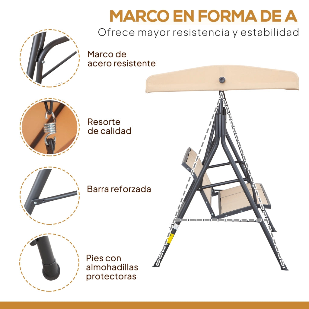 Amaca da giardino 3 posti con tenda reclinabile ¨C zephmum ¨C beige 175x118x159 cm