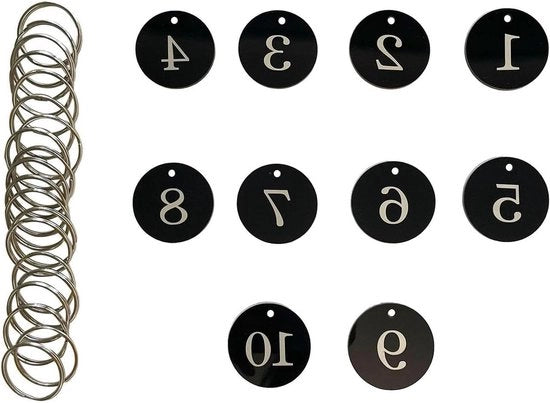 Etichette Acrilliche con Anello a Chiave per Identificazione - Universali da 1 a 50 - Zavorra - Pratiche e Durature per Ristoranti, Hotel, Palestre