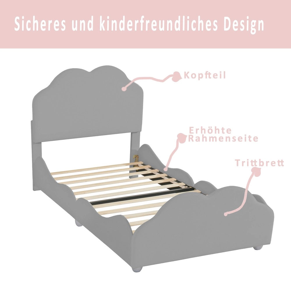 Letto per bambini imbottito ¨C Minimal ¨C Velluto grigio 90x200 cm