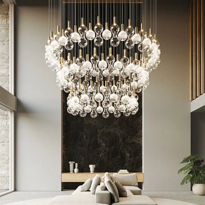 Zafferano Lampada a sospensione Sfera in vetro borosilicato soffiato a bocca, LED 8W 2700K dimmerabile TRIAC, finitura Oro e Trasparente, D18cm