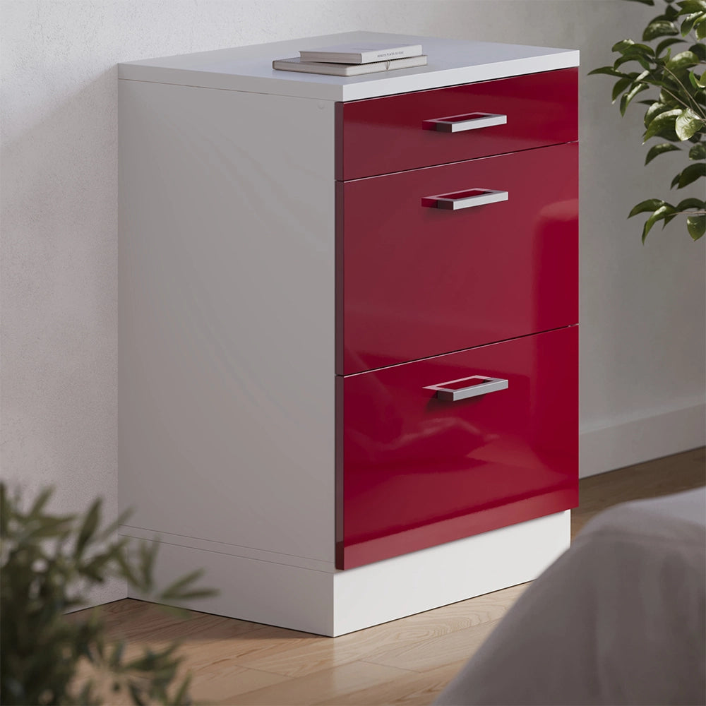 Mobile per mansarda Rion Rosso lucido/Bianco 60 x 83.8 cm senza inclinazione con 3 cassetti Vicco