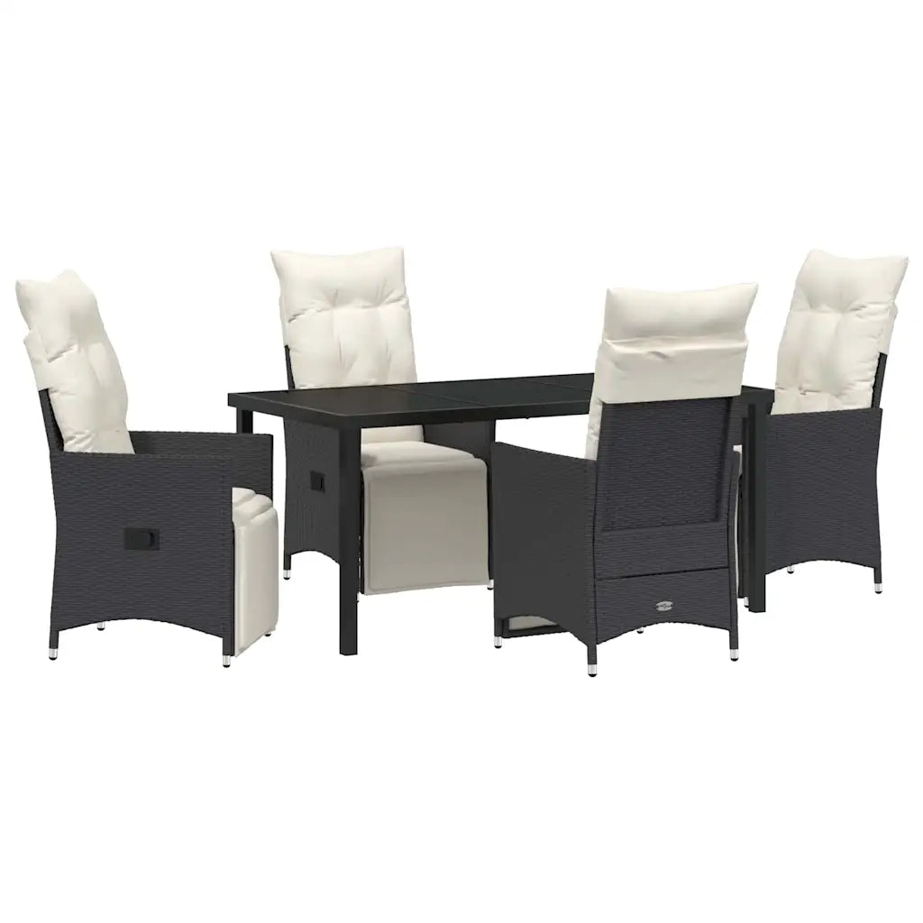 Set da Pranzo per Giardino con cuscino 5 pcs Nero polyrattan 3379565