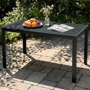 Tavolo da Giardino Moderno in WPC 110 x 70 cm, Tavolo da Pranzo per Esterno per 4-6 Persone, Tavolo da Balcone Salvaspazio in Alluminio, Design Effetto Legno,Nero