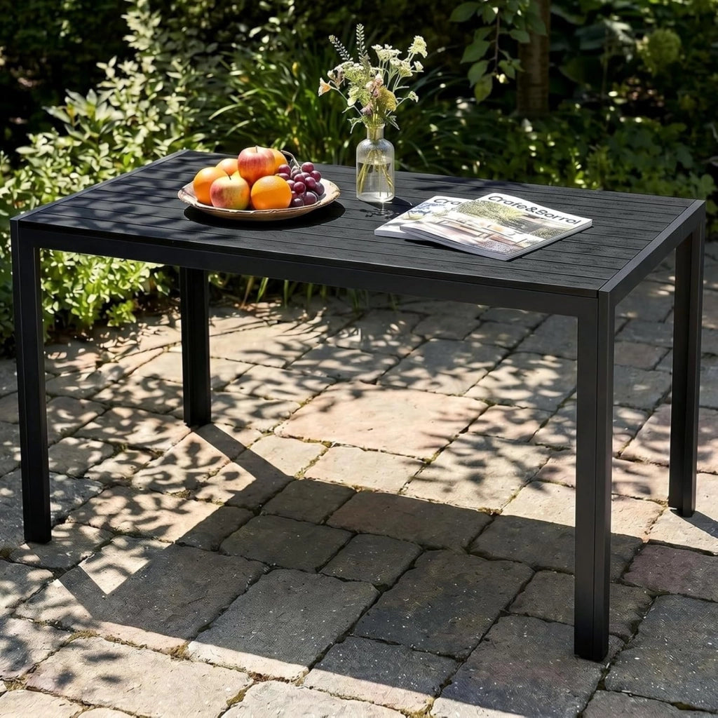 Tavolo da Giardino Moderno in WPC 110 x 70 cm, Tavolo da Pranzo per Esterno per 4-6 Persone, Tavolo da Balcone Salvaspazio in Alluminio, Design Effetto Legno,Nero