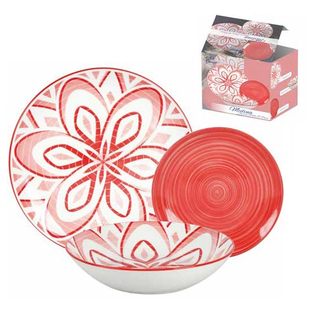 Servizio di Piatti da Tavola in Ceramica Medina Rosso 18 Pezzi