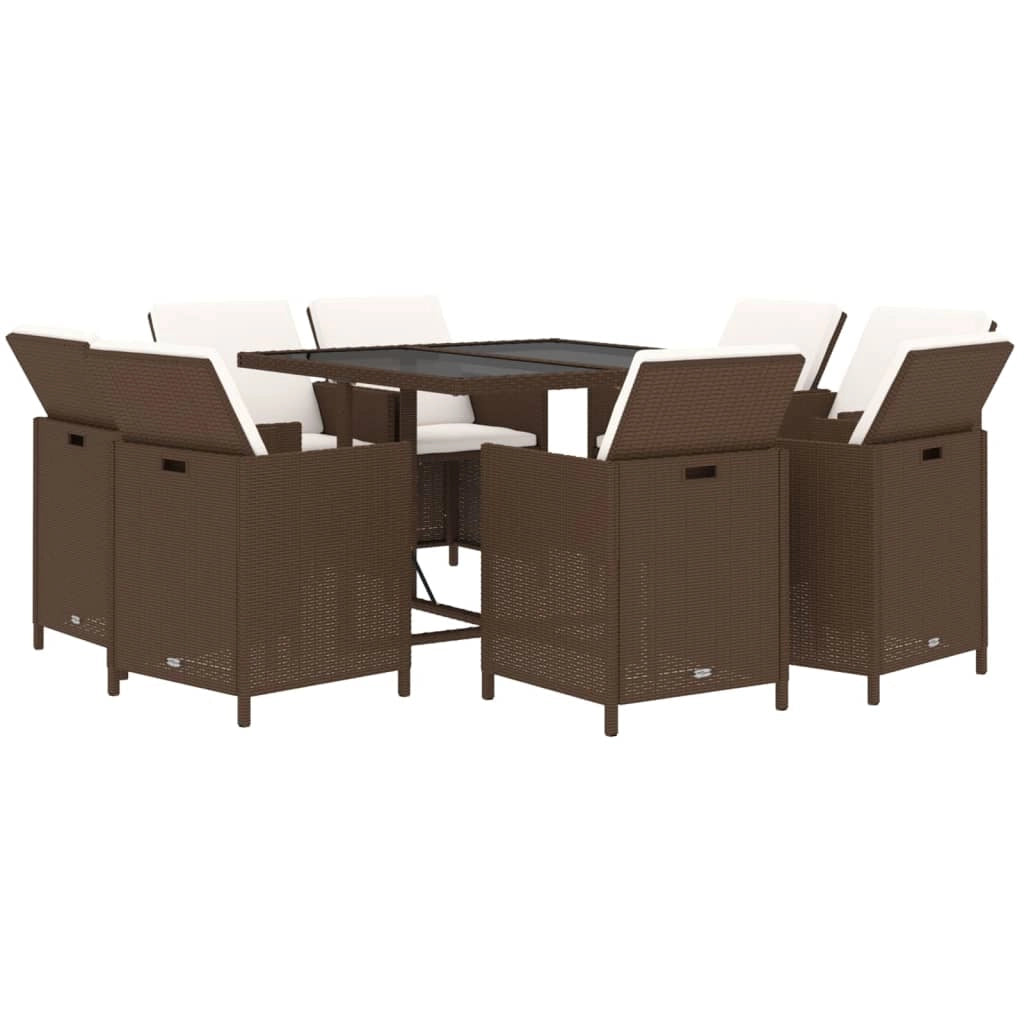 Set da pranzo da giardino da 9 pezzi e cuscini in polyrattan marrone 02_0014526