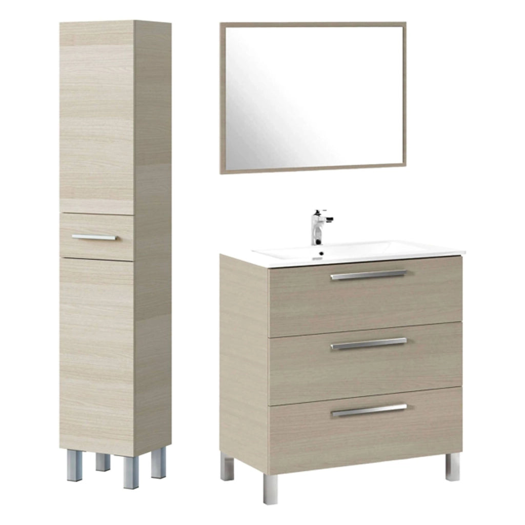 Nomaglio, set Mobili Bagno Specchio Incluso, Marrone Rovere