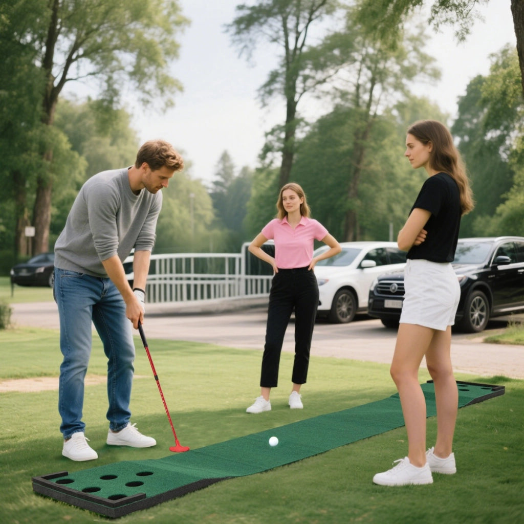 Set di gioco golf pong con tappetino per putt con 2 mazze regolabili, Set di gioco golf per interni ed esterni Verde