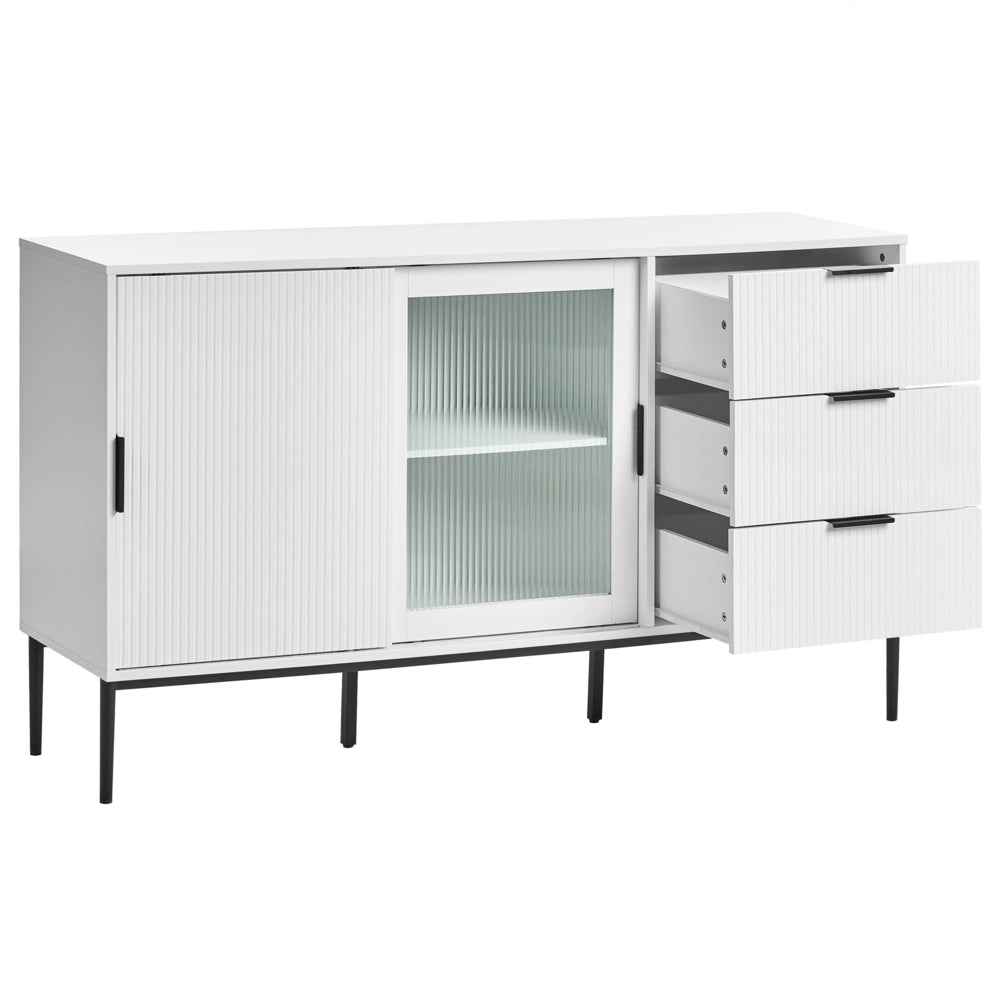 Credenza moderna Soggiorno Camera da letto Mobile 2 ante MDF Gambe in metallo Bianco stile moderno