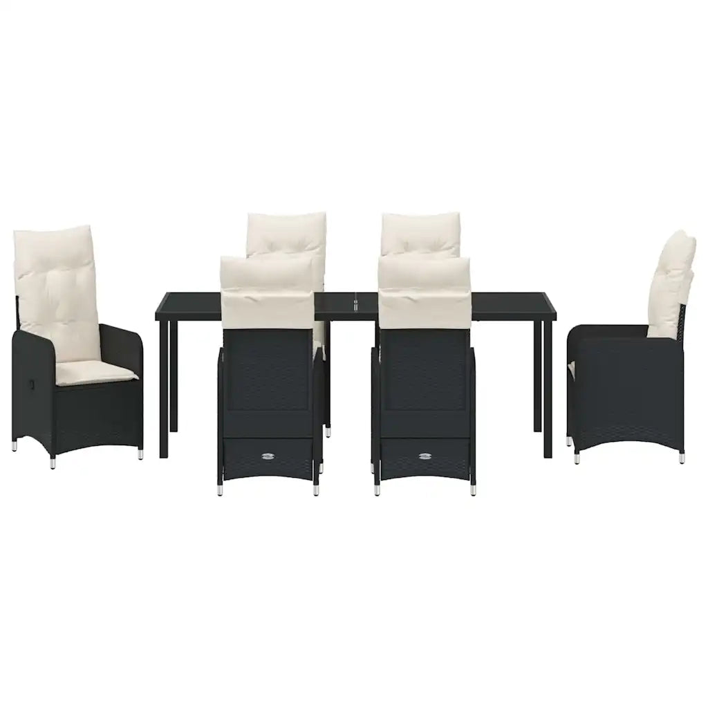 Set da Pranzo per Giardino con cuscino 7 pcs Nero polyrattan 3379637