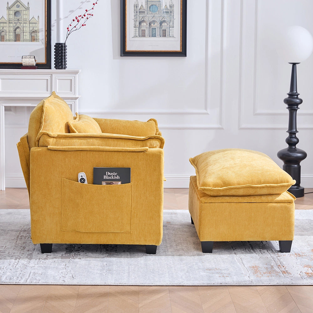 Poltrona oversize - Xylo - con poggiapiedi e pouf tasche laterali velluto
