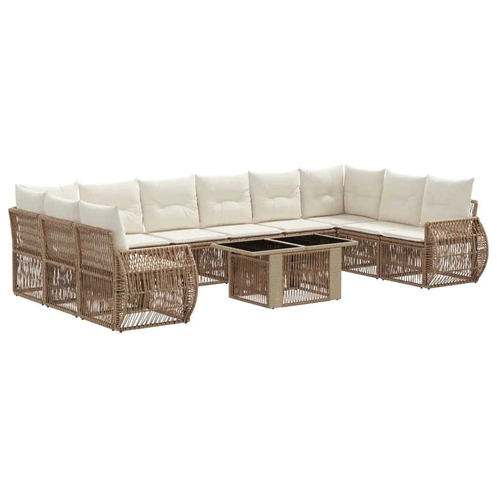 Set Divano da Giardino 11 pz Beige e Bianco Crema polyrattan 3436995