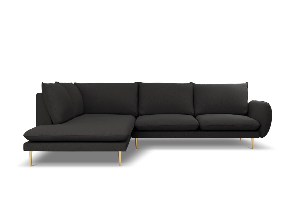 Cosmopolitan Design - Divano angolare sinistro "Vienna" 6 posti in bouclé nero 