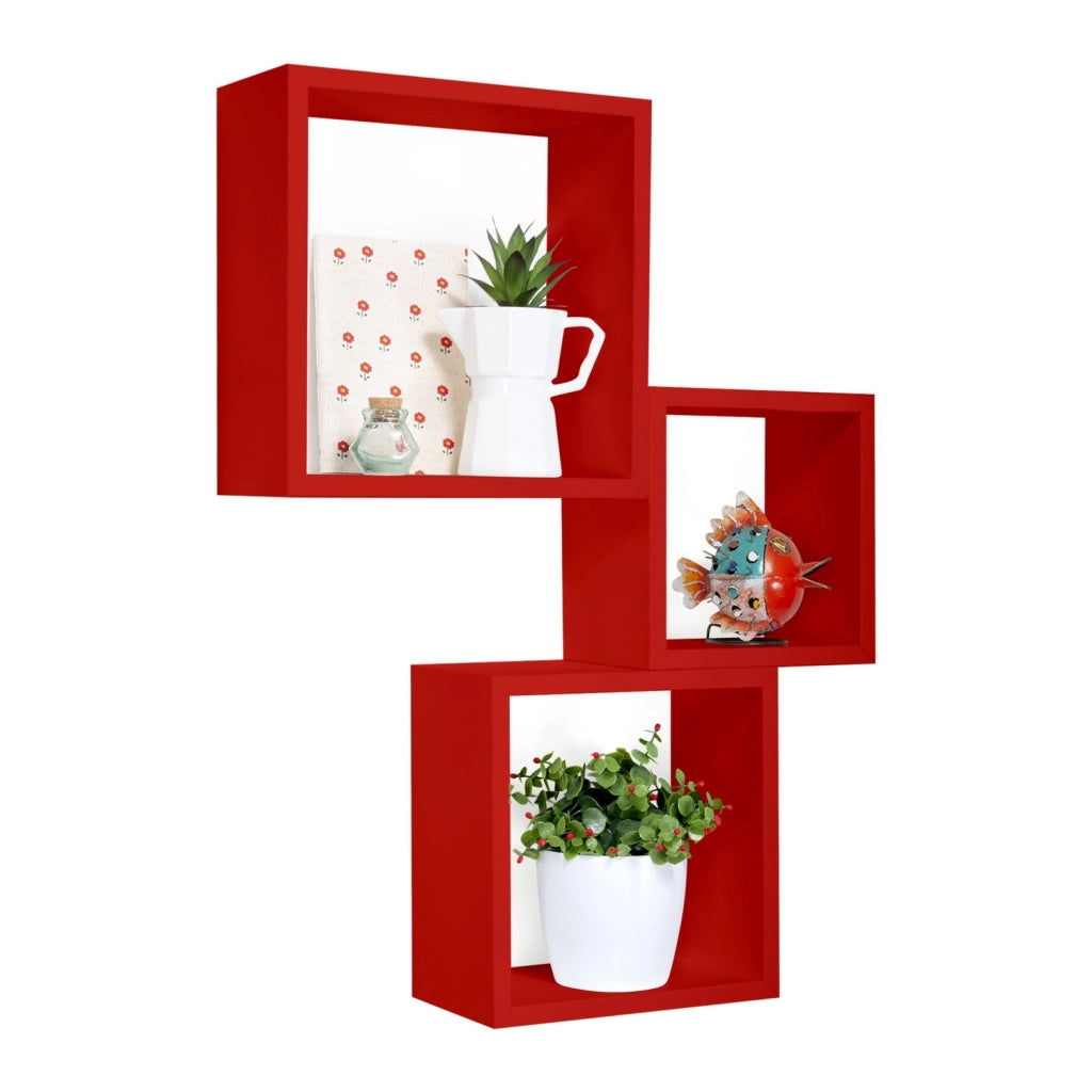 Mensole a cubo da parete set di 3 pz componibile colore Rosso mod. InCubo