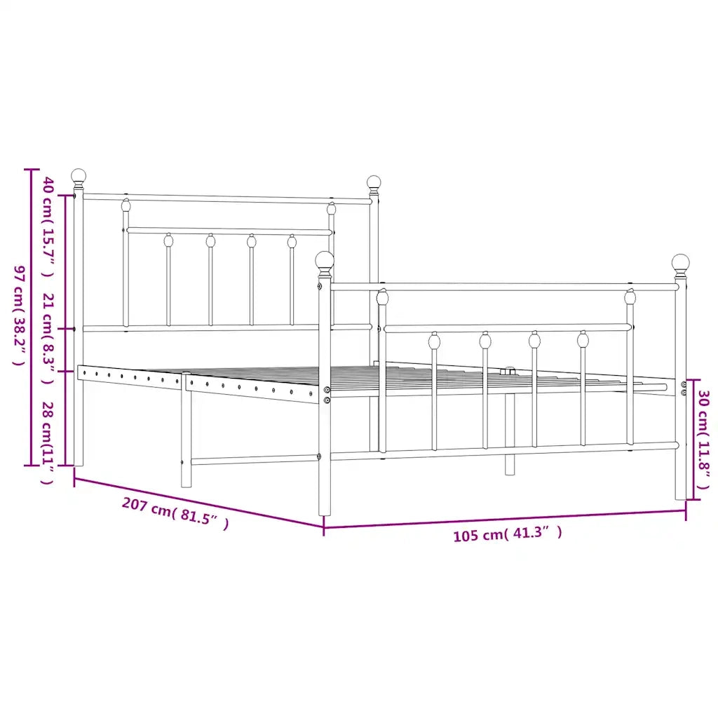 vidaXL Giroletto con Testiera e Pediera Metallo Nero 100x200 cm