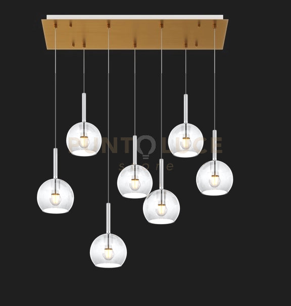 SOSP. OTTONE SAT. RETTANGOLARE 7 LUCI VETRI TUTTI PICCOLO TRASPARENTE 1155OS-S7 RP-TR