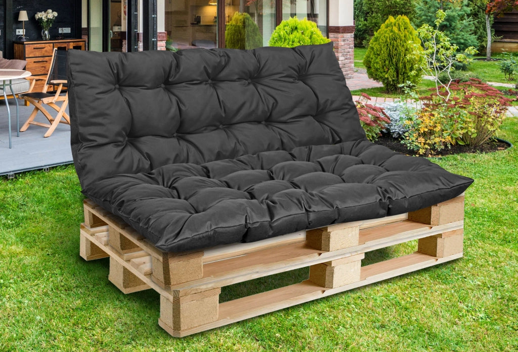 Cuscini da giardino AIO FACTORY 120x80 cm impermeabili neri per panca in pallet