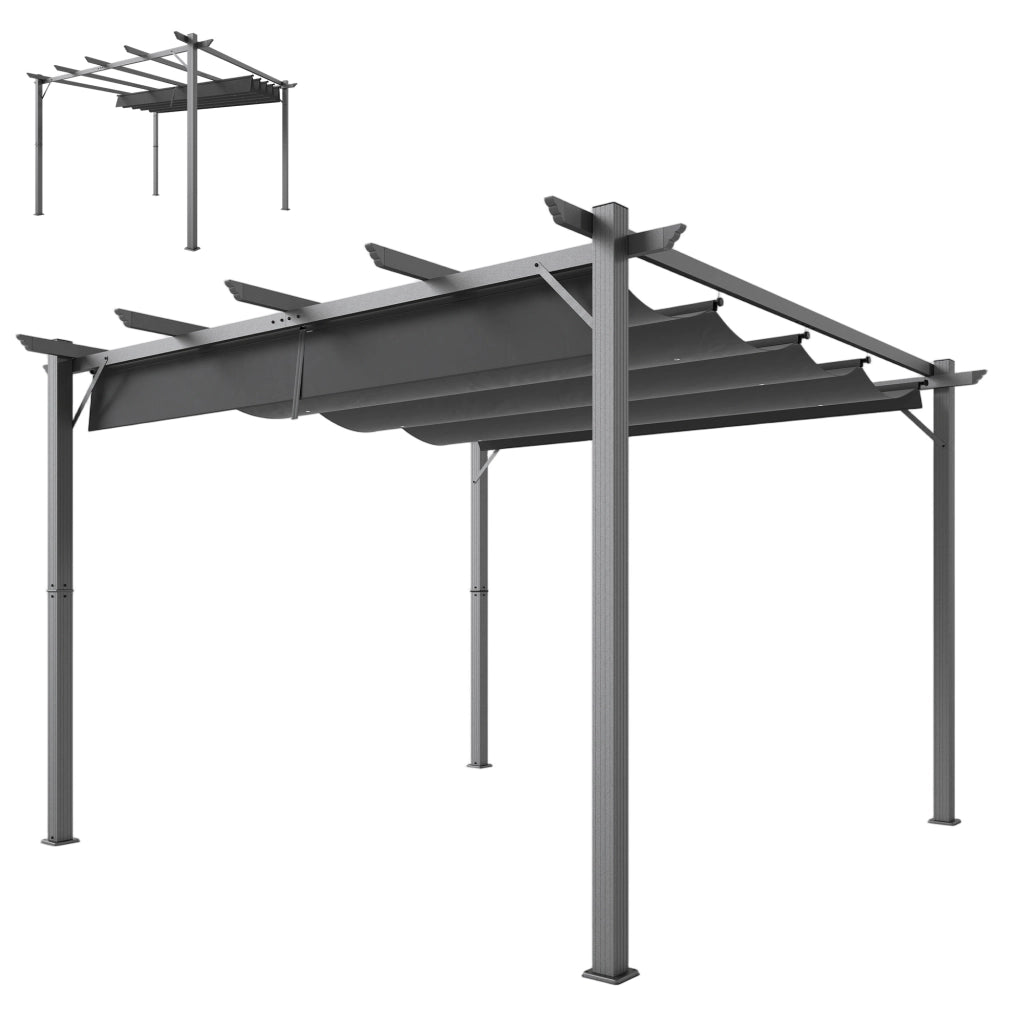Pergola 3x3 m con tetto retrattile ¨C zephmum ¨C grigio scuro alluminio