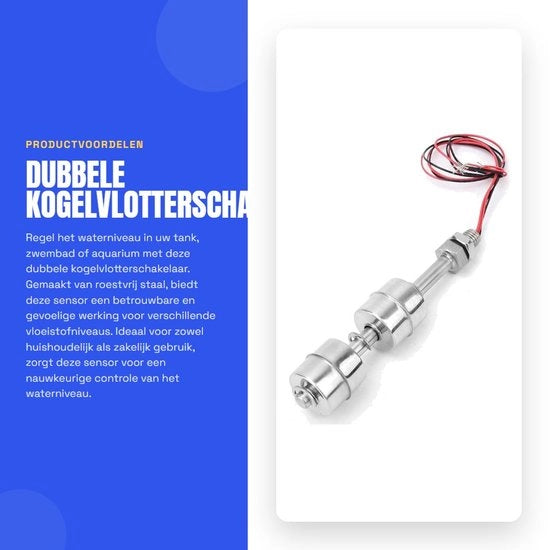 Regolatore di Nivello d'Acqua a Due Sferette in Acciaio Inossidabile - Sensor - Per Serbatoio d'Acqua e Acquario - 100 mm